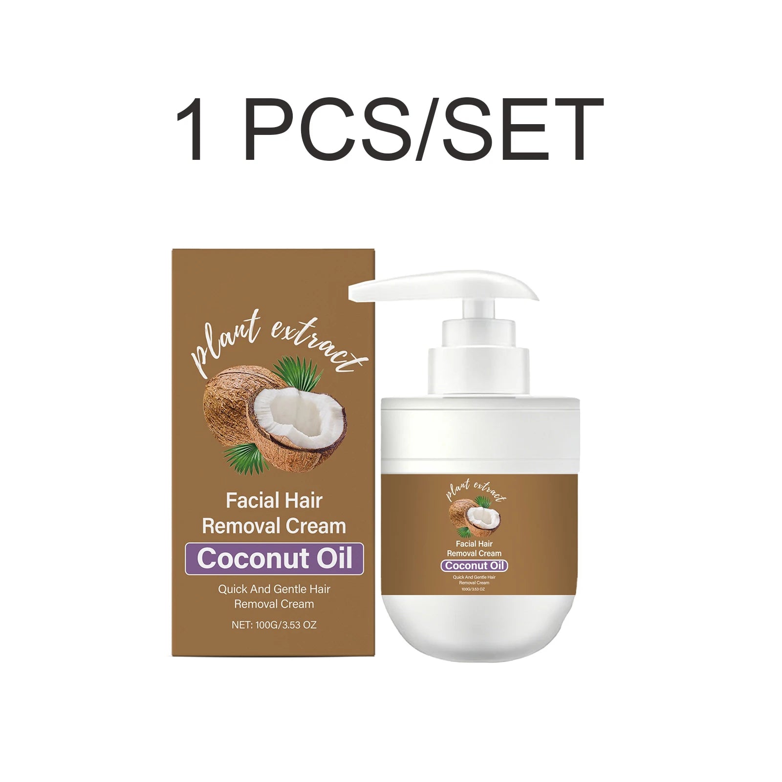 Coconut Oil Hair Removal Cream Face Fast Hair Remover Painless Nourishing Smooth Skin Gentle Formula Non Greasy Dry Skin 100g Oasis Select 1 PCS
