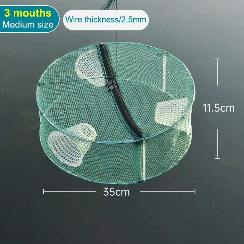 Hot Sale Fishing Net Mesh Folded Round 3/4 Holes Fish Shrimp Automatic Trap Crayfish Catcher Fish Network Baits Cast Mesh Trap Oasis Select 3