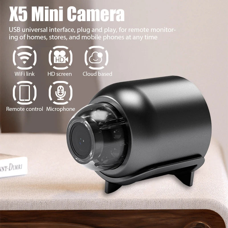 1080P HD Mini Camera WiFi Wireless HD Night Vision Camera Home X5 Remote Camera Kids Pet Safety Monitoring Oasis Select Black