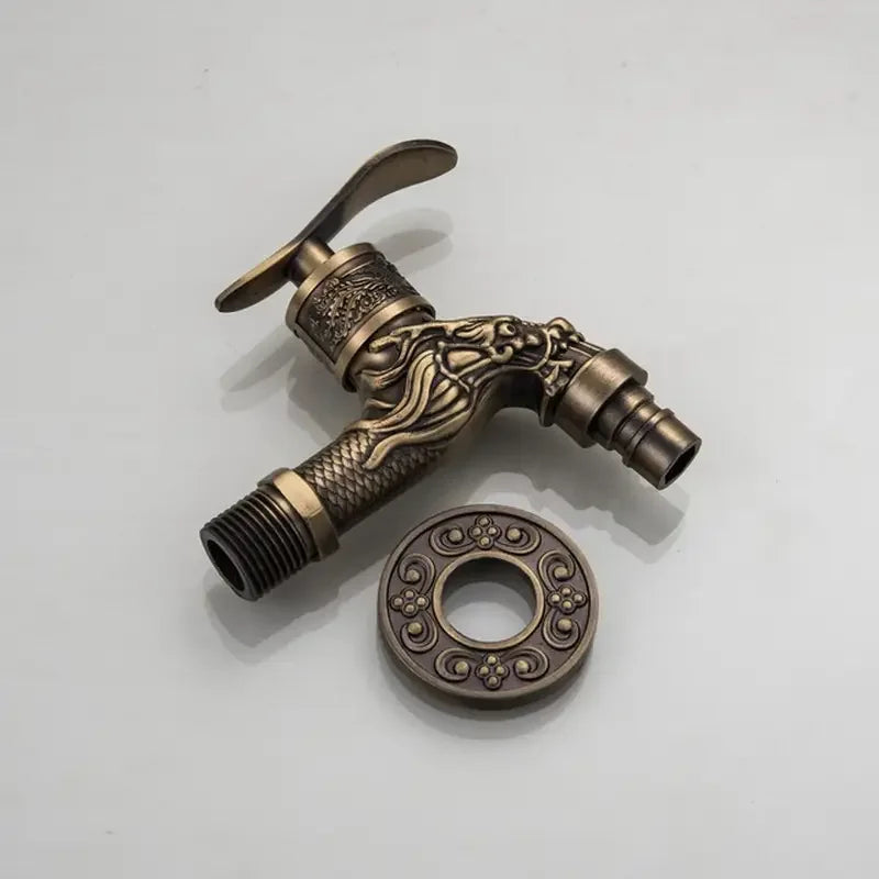 Retro Wall-Mounted Single Cold Faucet | Engraved Zinc Alloy