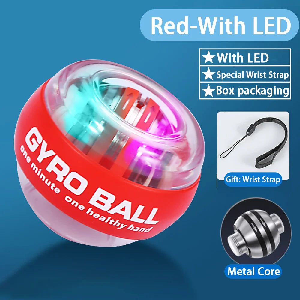 LED Gyroscopic Power Trainer Ball Autostart Wrist Ball Arm Hand Muscle Force Fitness Equipment Gym Training Gyro Range Oasis Select Red-With LED