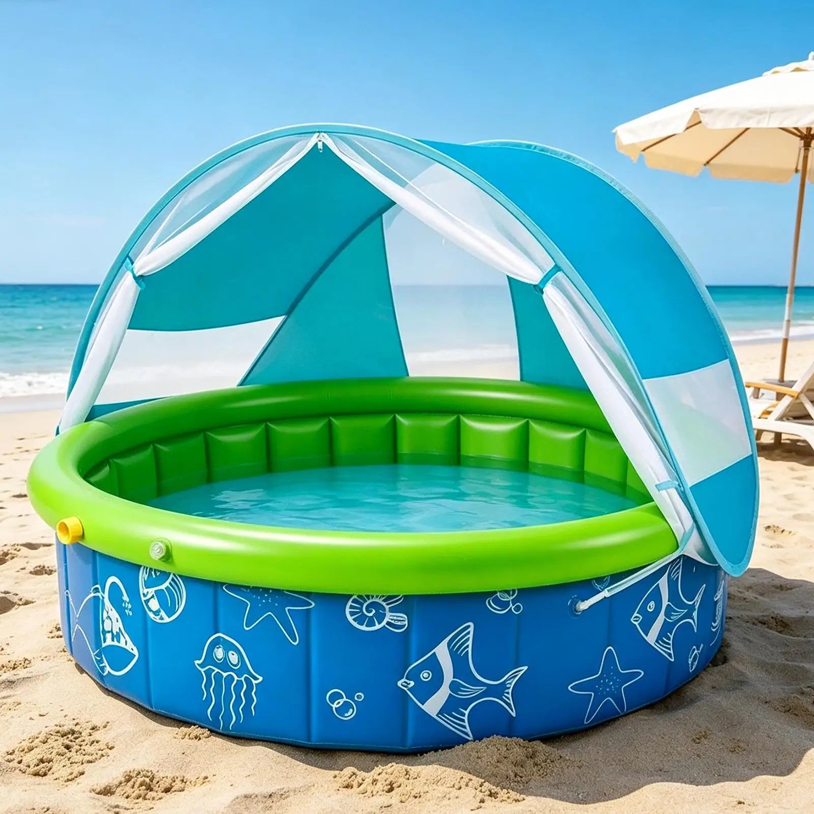 Outdoor Kids Pool Sun Protection Spacious Foldable Kids Swim Pool With Canopy for Summer Boys Preschoolers Children Students Oasis Select