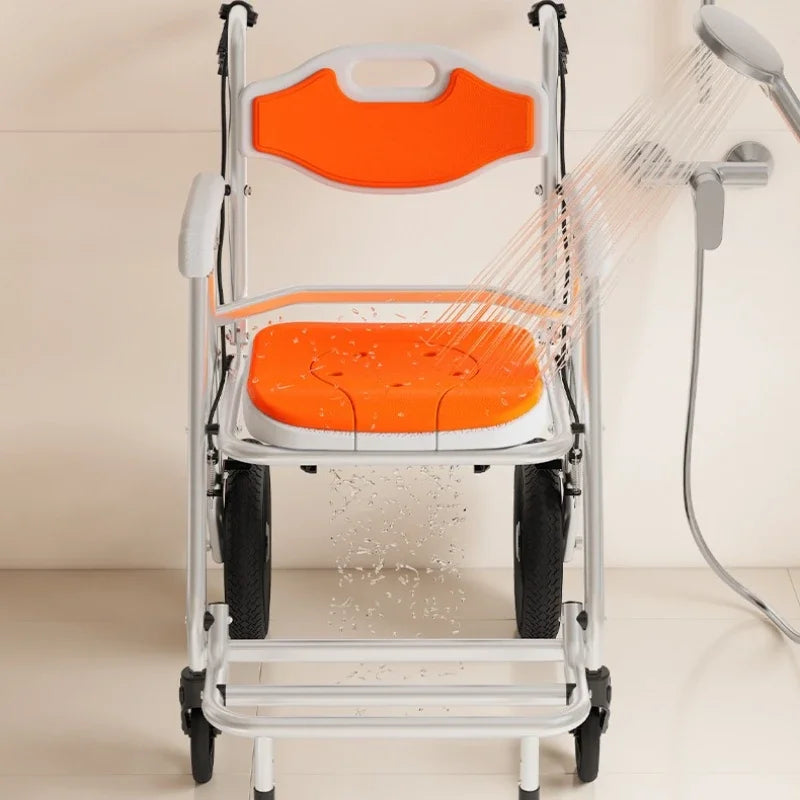 Solid Old Man Toilet Chair Wheeled Disabled Toilet Mobile Toilet Portable Household Care Bath Folding Small Wheelchair Oasis Select