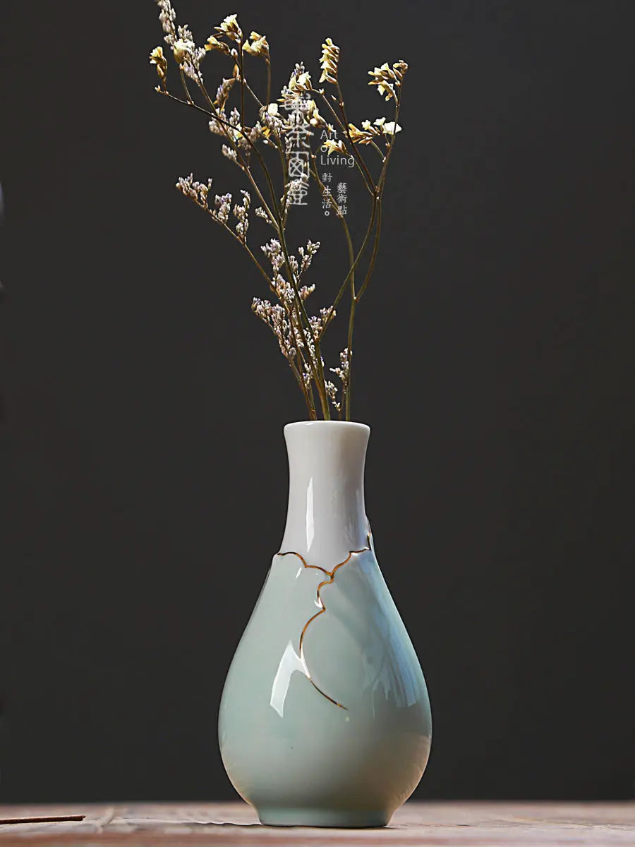 Pocket Horticultural Tabletop Small Vase Flower Path Art Ceramic Kiln Transformation Celadon Hand Drawn Small Vase Oasis Select