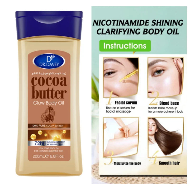 DR.DAVEY Cocoa Butter Glow Body Oil – 200ml, All Skin Types Body Oil Oasis Select
