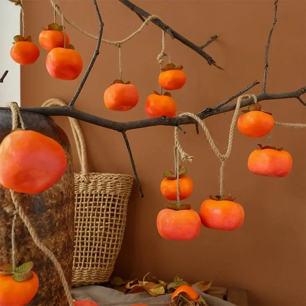 8 Fruit Simulation Persimmon Fruit 80cm Orange Artificial Persimmon Wall Hanging Plastic Persimmon Pendant Ceiling Decoration Oasis Select
