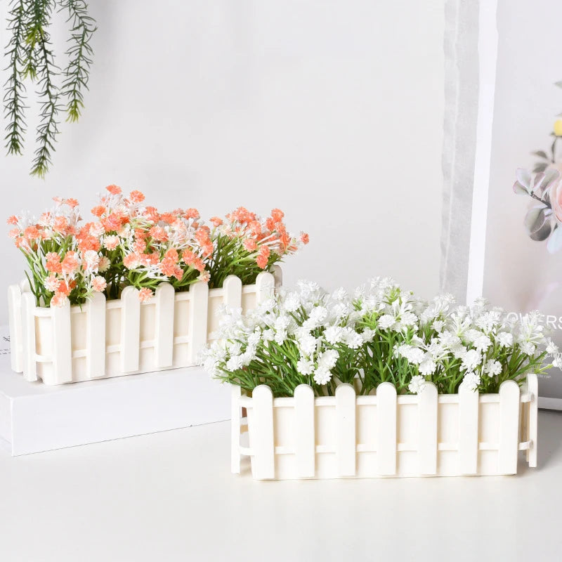 SUSU 1pc Fence Flower Pot Plastic Plant Basket Artificial Flower Container Artificial Plant Display for Home Desk Office Decor Oasis Select