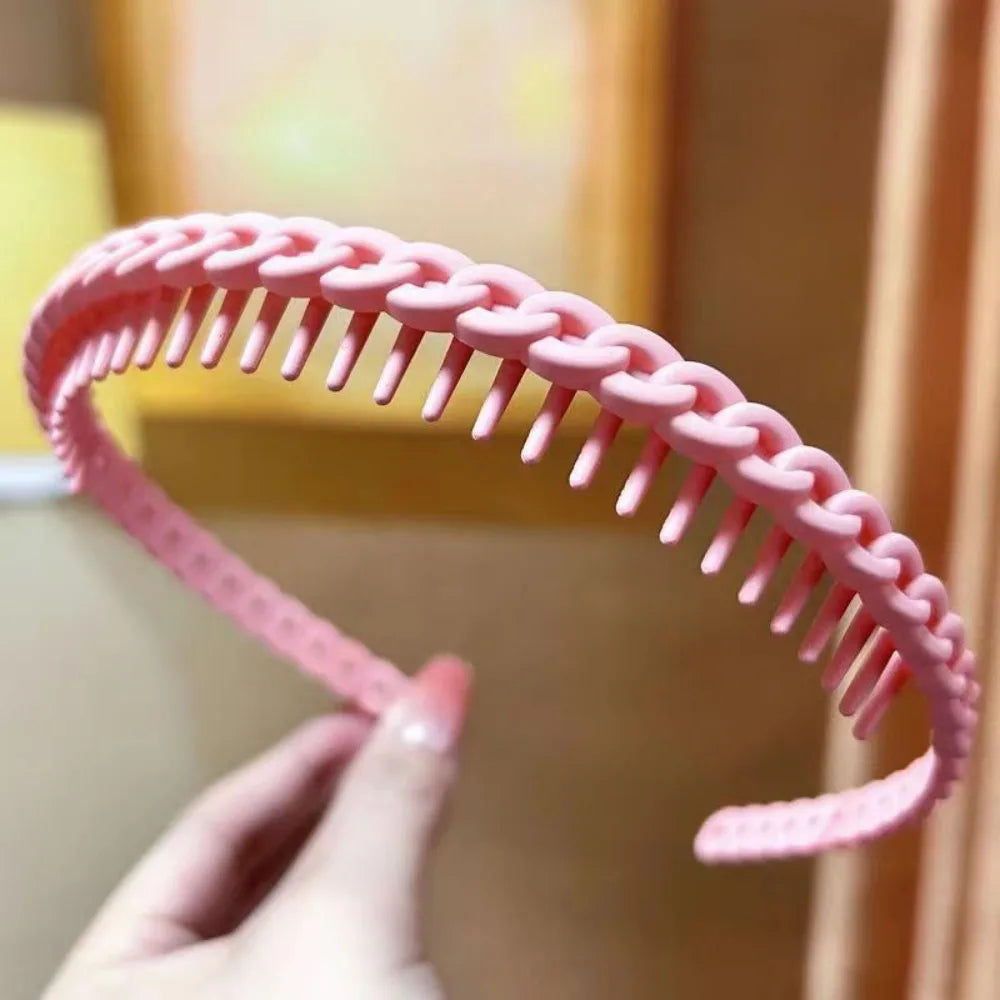 Frosted Texture Anti Slip Headbands Toothed Design Thin Braided Frosted Headbands Anti-Slip Teeth Multicolor Wave Oasis Select Pink