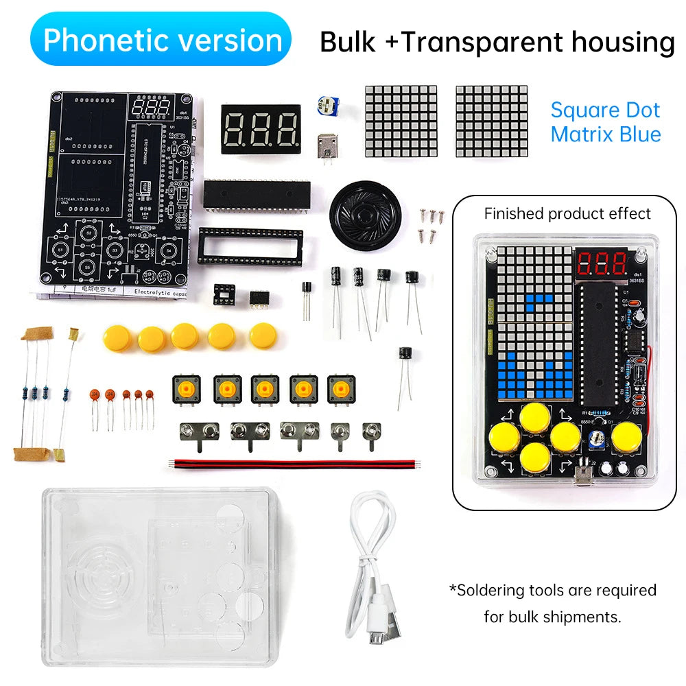 Upgraded DIY Game Kit Retro Classic Electronic Soldering Welding Tranning Set with Purple Blue Acrylic Case Mini Game Console Oasis Select Blue light 2