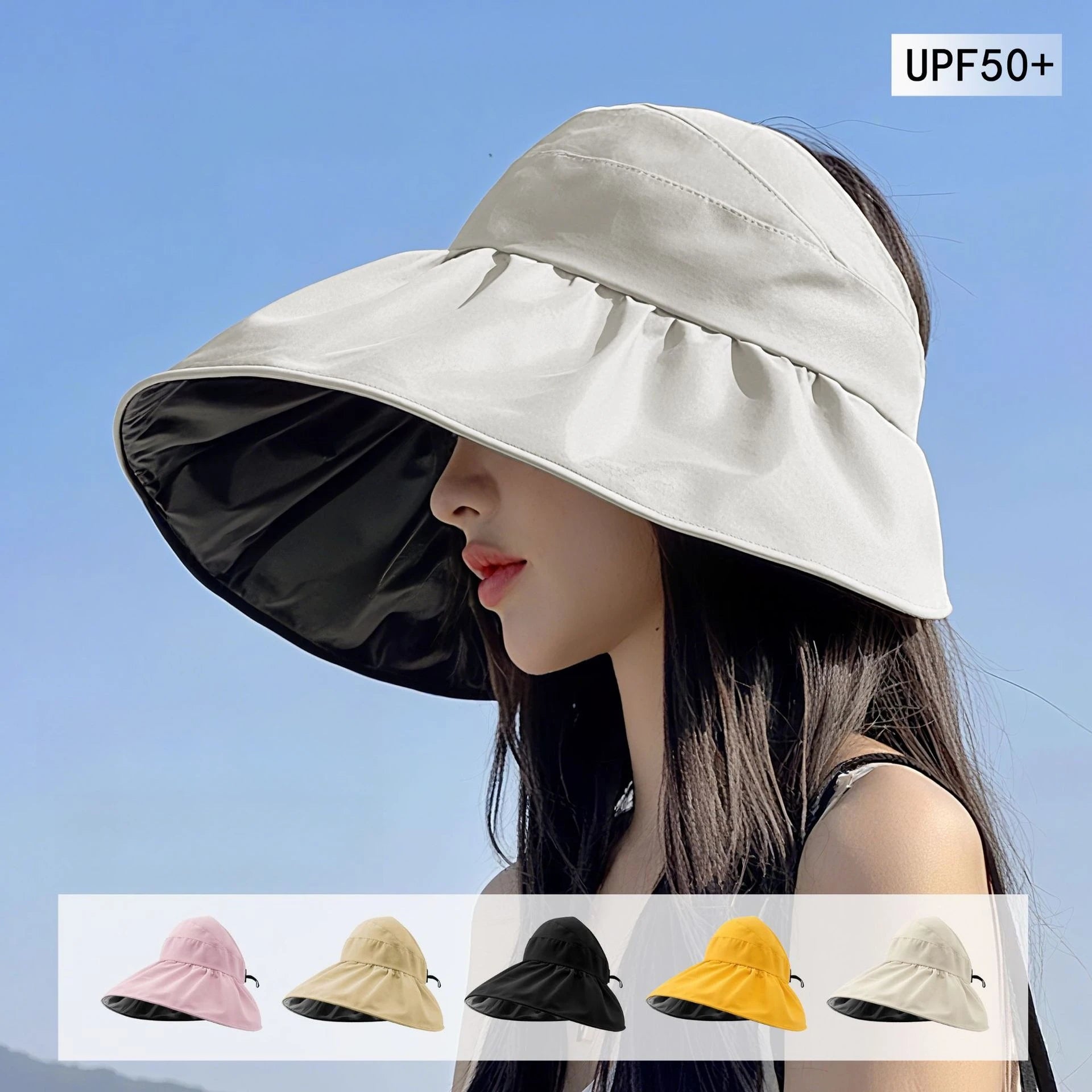 Big Brim Empty Top Sun Hat Summer Women Anti UV Large Eaves All Empty Top Hats Tidal Outdoor Foldable Riding Sport Visors Oasis Select