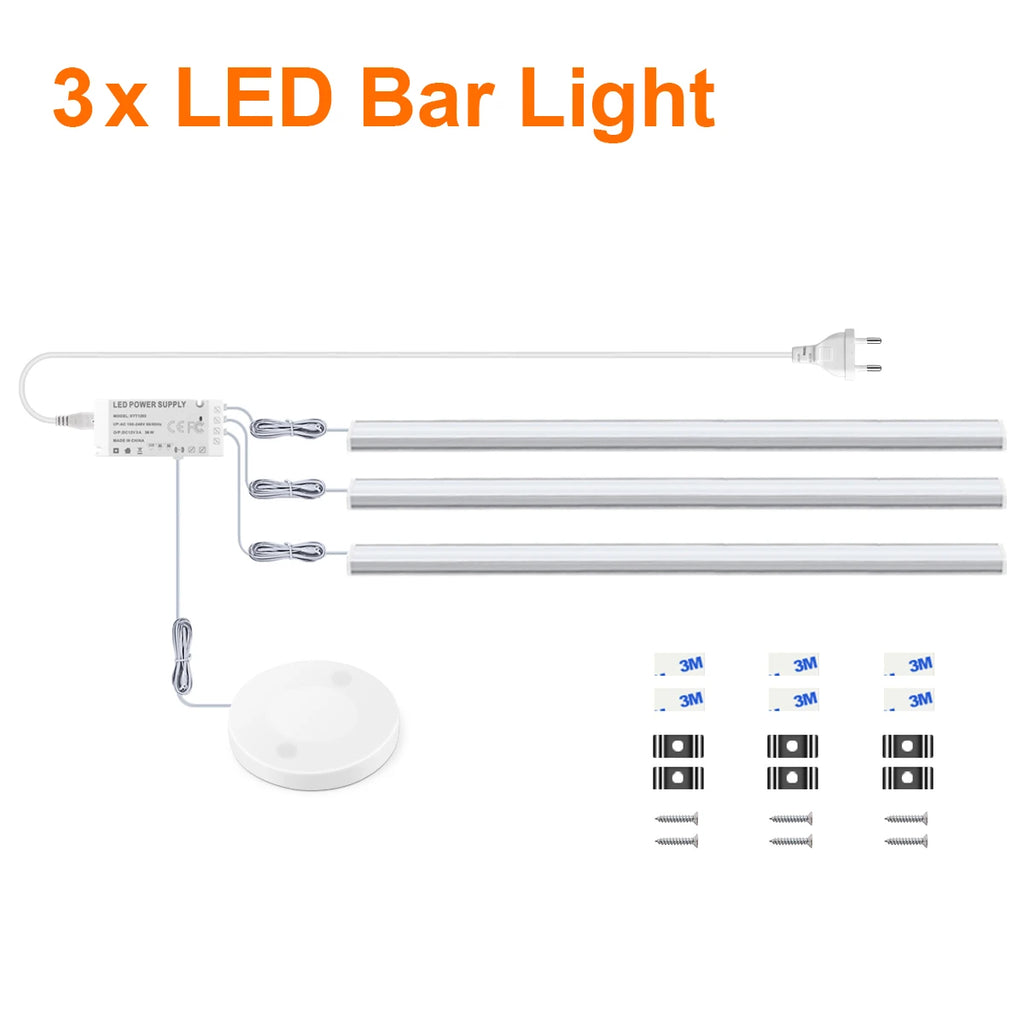 1-6pcs Kitchen LED Under Cabinet Light 12V Penetrable Touch Switch Wood Hand Scan Motion Sensor Dimmable LED Bar Night Lamp EU Oasis Select 3PCS With EU Plug White 30CM