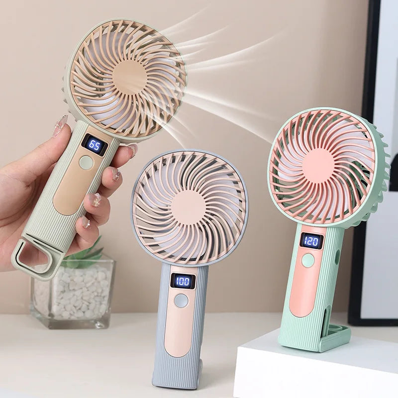 Digital Display Handheld Fan Mini Portable USB Rechargeable 2 in 1 Desktop Standing Cooling Fan for Office Travel Outdoor Oasis Select