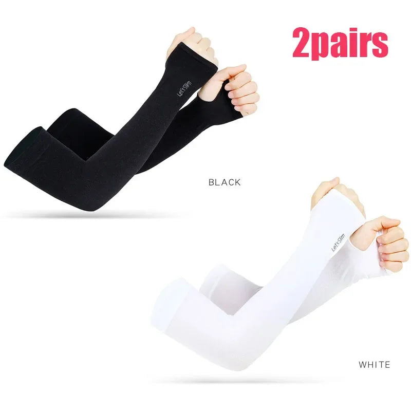 Summer Ice Silk Long Sleeves Anti-Sunburn Arm Cover Men Women Cuff New Cool Hand Sleeves Anti-UV Cycling Arm Sleeve Fingerless Oasis Select black-white B