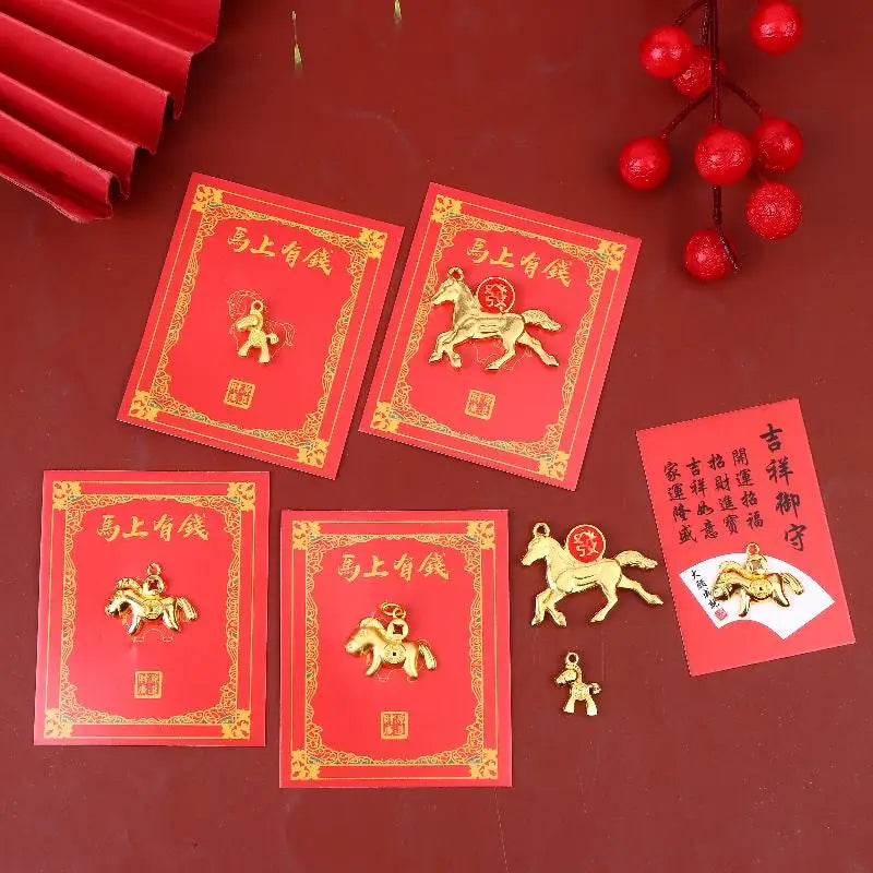 New Year Gifts Ornament Set, 2/3/4/10Pcs Golden Zodiac Horse Pendant, 2026 Year Of The Horse Car Home Decor Oasis Select