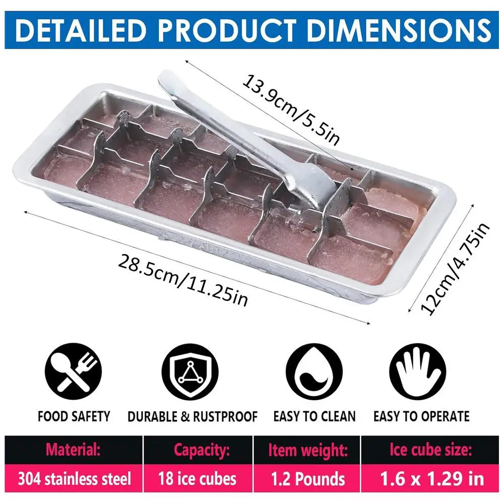 Stainless Steel Ice Cube Tray Stainless Steel Ice Cube Maker Freezer Square Ice Cube Mold tool Making for Milk and Drink Cooling Oasis Select Silver