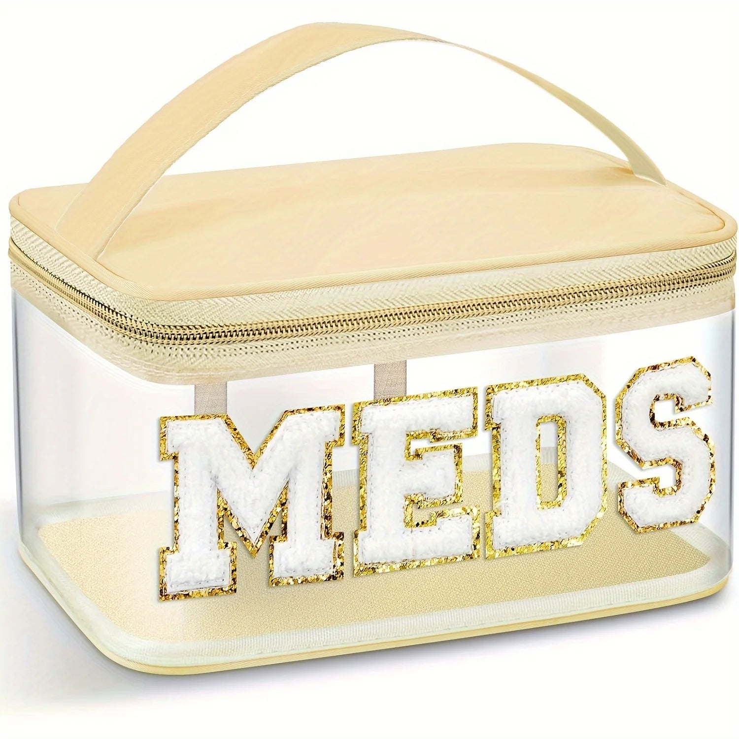 1PC Fashion letter patch cosmetic bag Clear handle nylon zipper travel medicine bag suitable for patients and nurses Oasis Select
