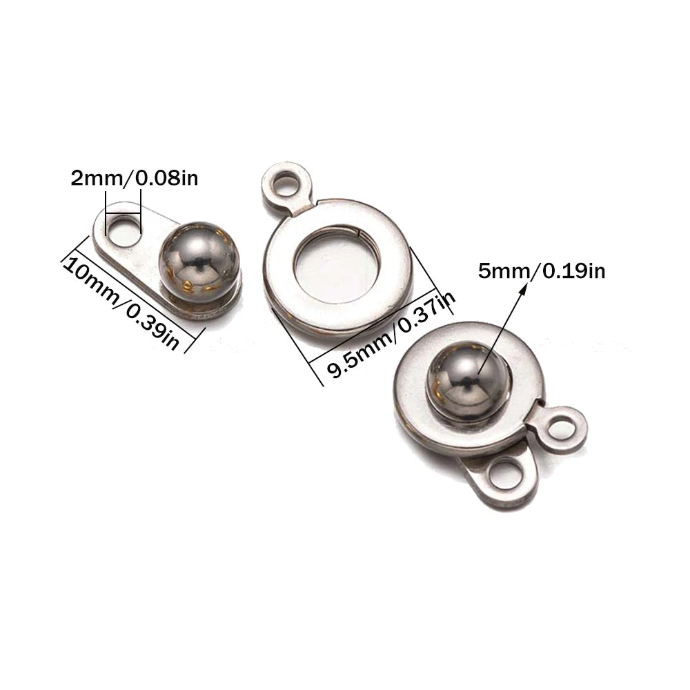 10 Sets 304 Stainless Steel Snap Button Clasps Ball & Socket Snap Clasps Fastener Clasp for Necklace Bracelet DIY Craft Oasis Select