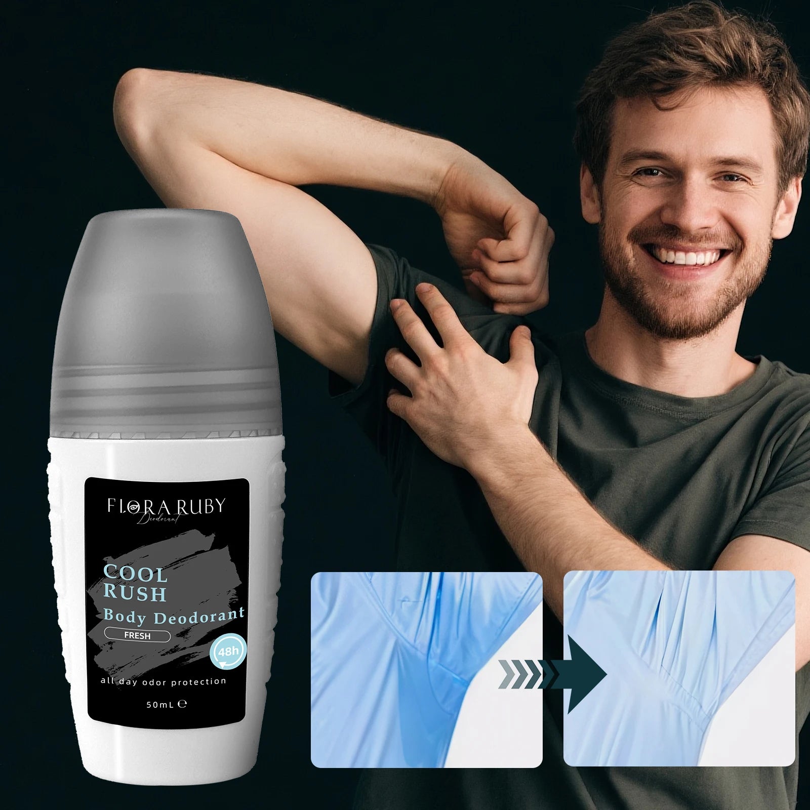 Flora Ruby Light Grey Series Deodorant Roll On All-purpose Deodorant Roll Aluminum Free Easy To Carry 50g Oasis Select