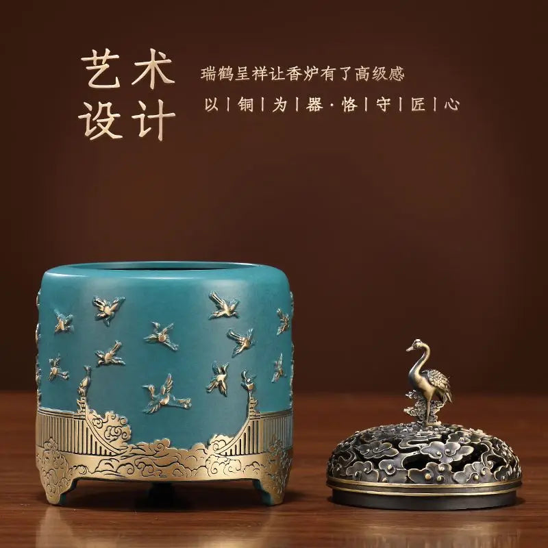 New Chinese brass pine crane incense burner handicrafts desk decoration decoration home incense indoor sandalwood stove Oasis Select