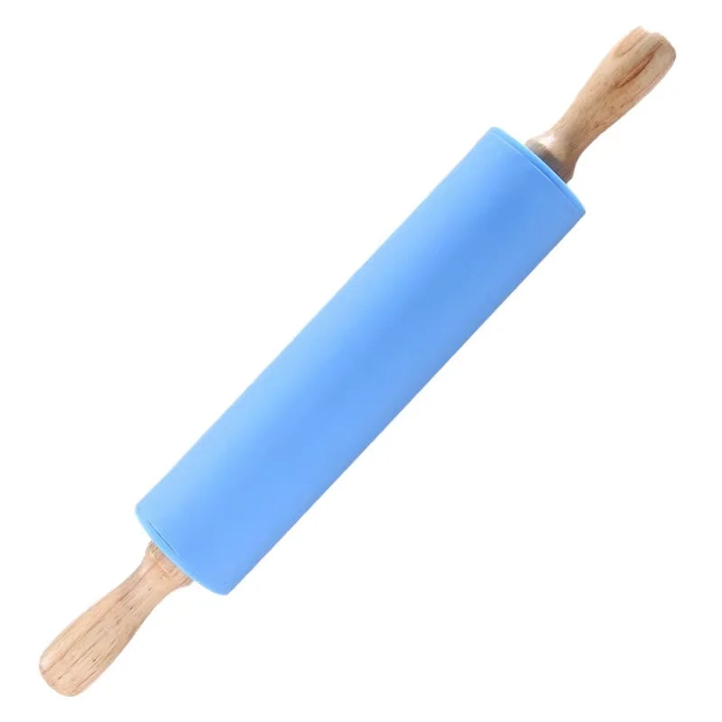 Non-Stick Silicone Rolling Pin Wooden Handle Pastry Dough Flour Roller Kitchen Cooking Baking Tool For Pasta Cookie Dough Oasis Select blue 23cm
