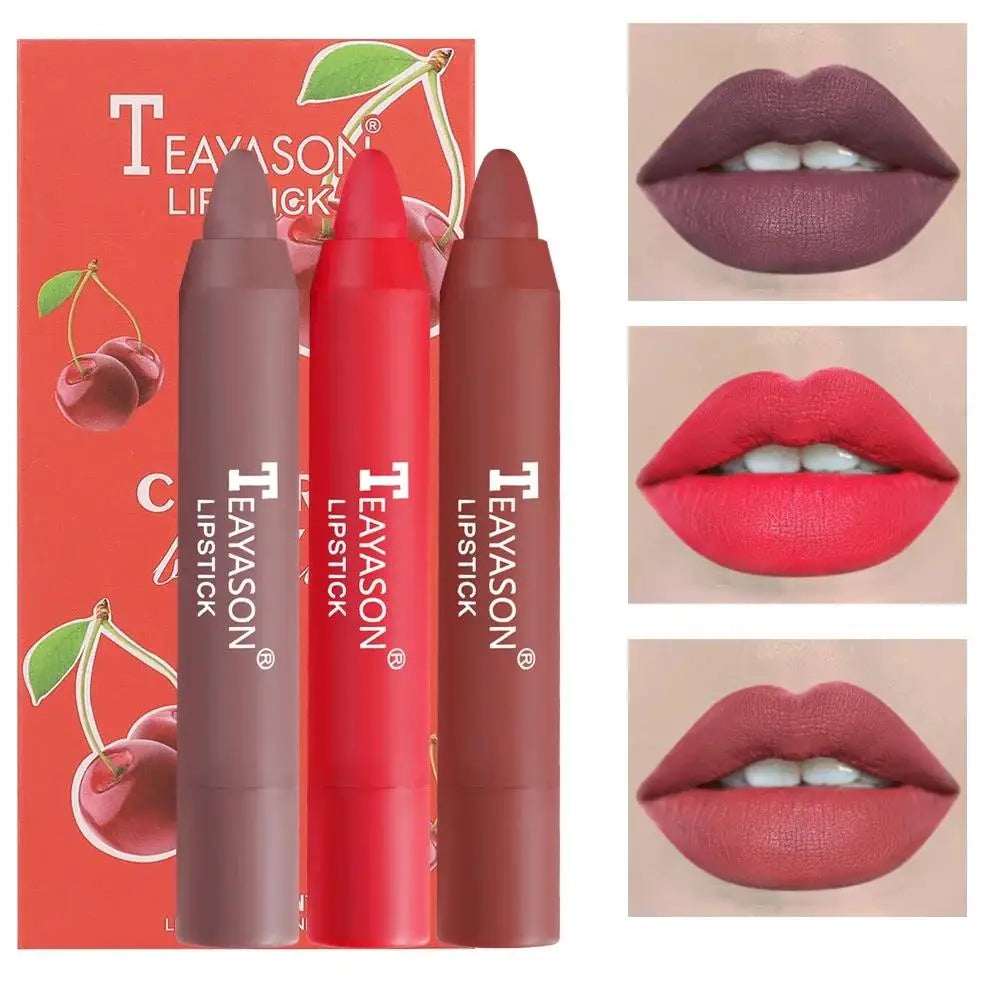 TEAYASON Matte Lipstick Set 3-Piece Waterproof Velvet Nude & Red