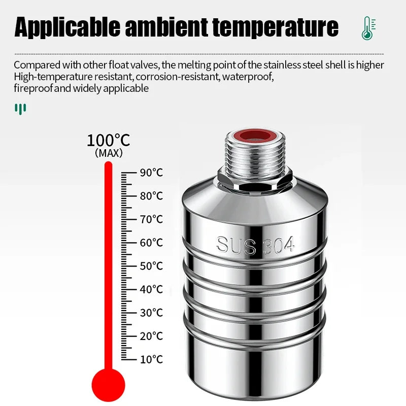 Float Ball Valve Automatic Water Level 1/2" 3/4" 1 Inch Stainless Steel 304 Control Shut-Off Valve Vertical for Water Tank Tower Oasis Select