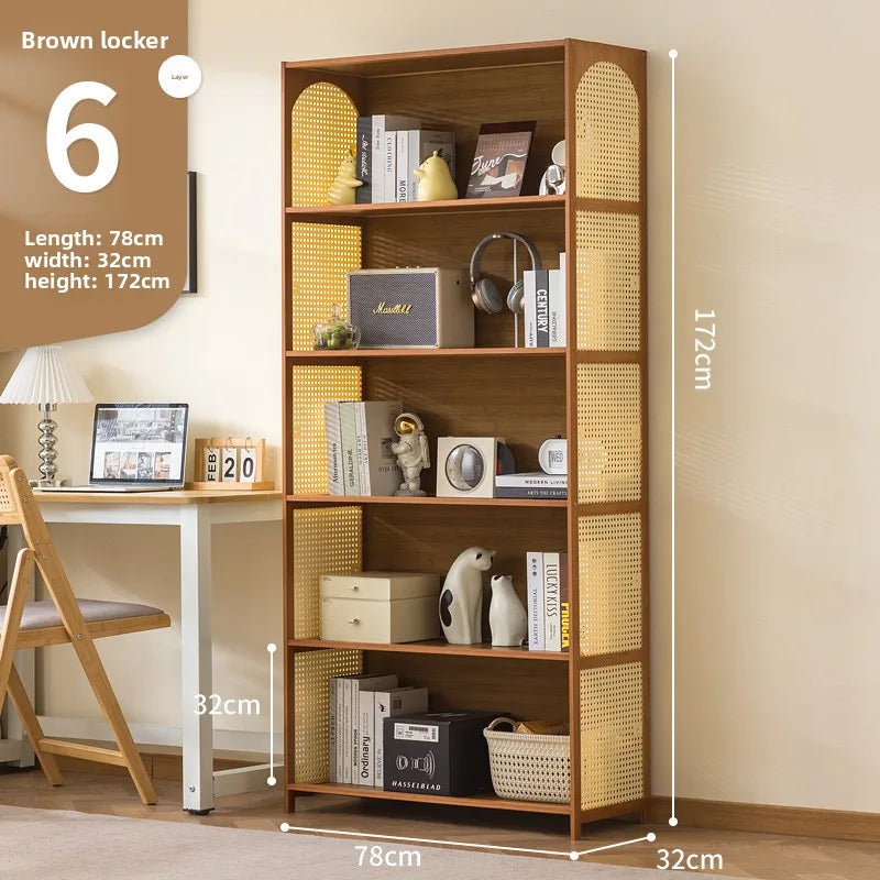Bookcase integrated against the wall Student household bookshelf Floor-to-ceiling shelf Living room storage Multi-layer locker Oasis Select Brown 6-78