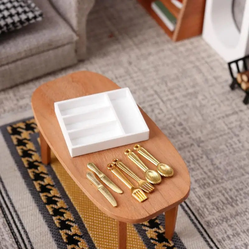 Miniature 1/12 Dollhouse Tableware Organizer, 5pcs Storage Tray for Table Drawers and Dressing Desk, Jewelry Stationery Case. Oasis Select