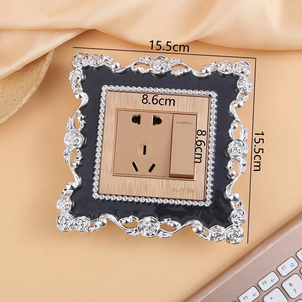 New Resin Single And Double Light Switch Surround Socket Fingerboard Cover Switch Sticker Paper Home Decoration Wall Sticker Oasis Select Sliver-black