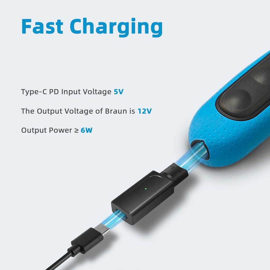 12V USB-C Shaver Adapter for Braun Series 3 5 7 9 | LED Shaver Charging Adapter Oasis Select