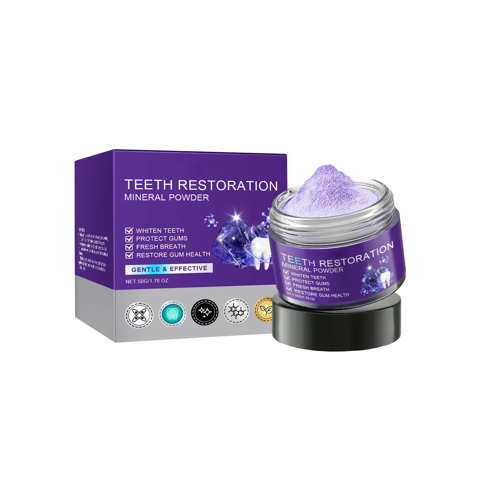 Purple Cleaning Tooth Powder Reduce Gum Discomfort Decompose Dental Plaque Preventing Tooth Decay Fresh Breath Oral Care Powder Oasis Select 50g
