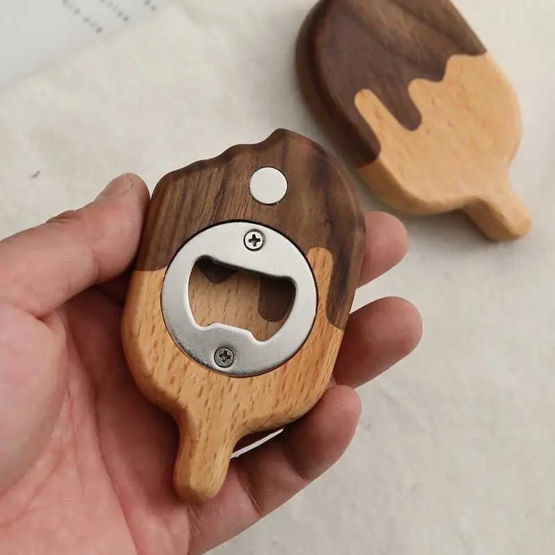 Creative Solid Wood Ice Cream Bottle Opener Decorative Item with Magnetic Fridge Magnets Oasis Select