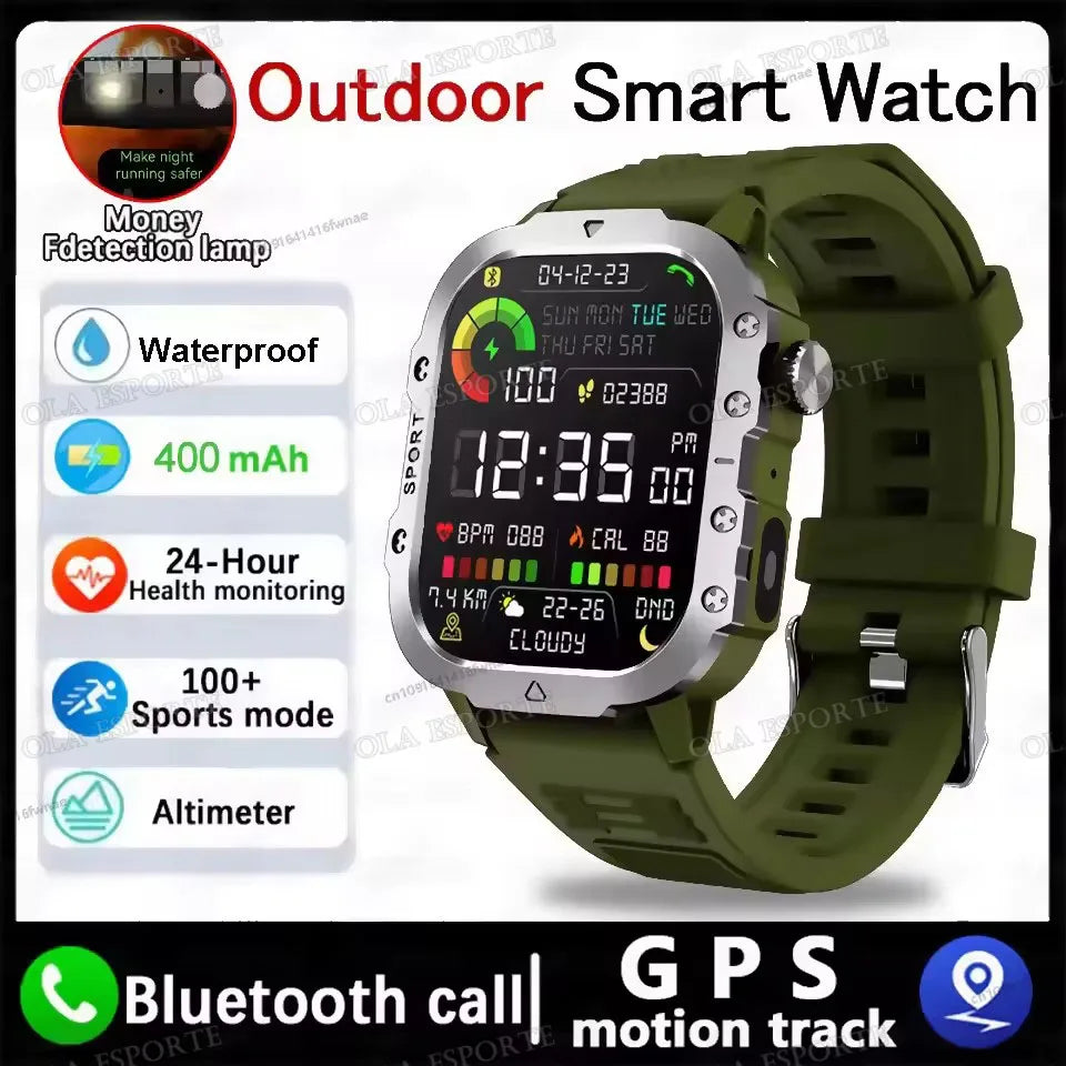 1400mAh Big Battery Smart Watch Men Outdoor GPS Flashlight 10ATM Waterproof Bluetooth Call AMOLED HD Sports Smartwatch AT-1282 Oasis Select 2.01 Green