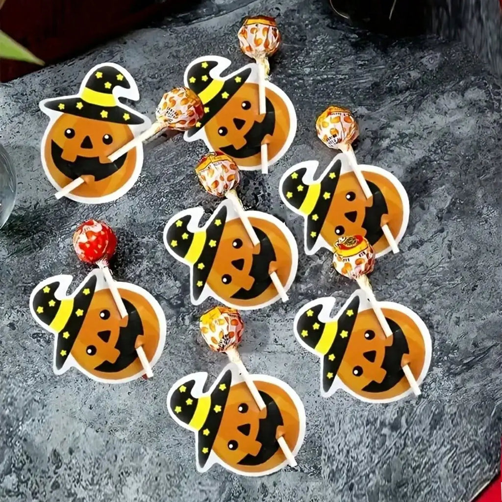 50Pcs Halloween Candy Package Card Ghost Pumpkin Lollipop Holder Cards Kids Halloween Party Home Diy Decor Supplies Oasis Select
