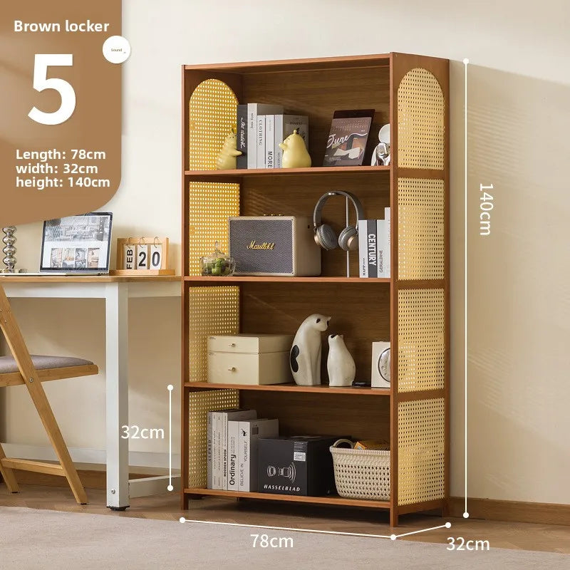 Bookcase integrated against the wall Student household bookshelf Floor-to-ceiling shelf Living room storage Multi-layer locker Oasis Select Brown 5-78
