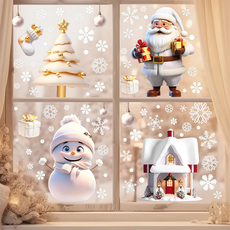 Christmas Snowman Santa Electrostatic Window Decals | 2/4 PCS