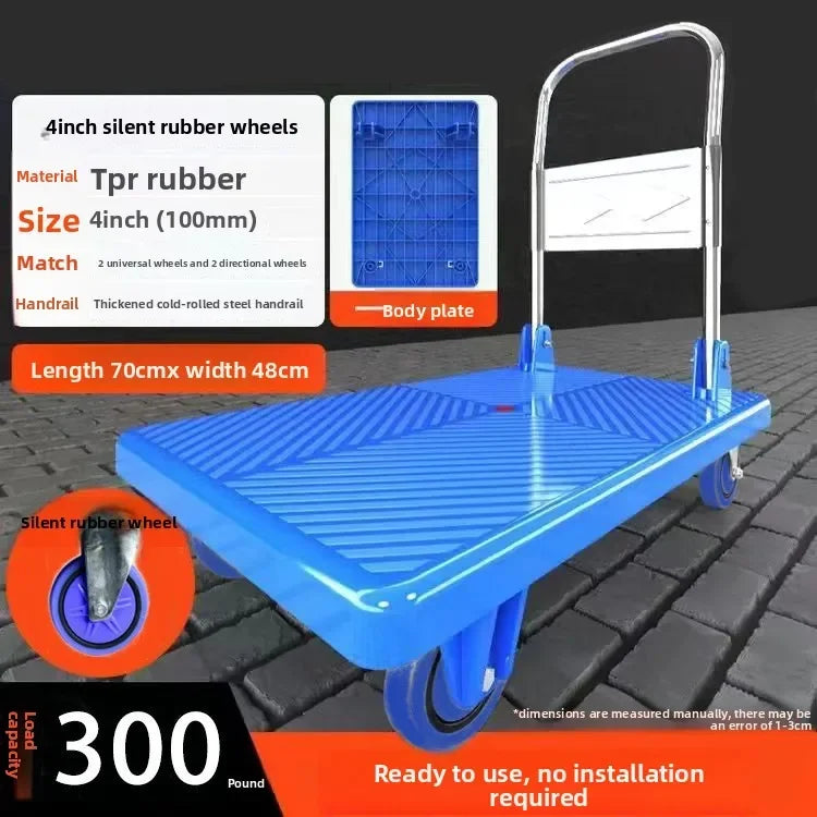 Trolley Folding Pull Goods Small Pull Truck Warehouse Trailer Portable Four Wheel Silent Handling Flat Truck Oasis Select