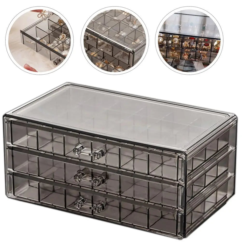 Multi-Compartment Jewelry Storage Box, Acrylic Transparent Earrings Drawer Box With Three-Layer 72-Grid High-Capacity Portable Oasis Select