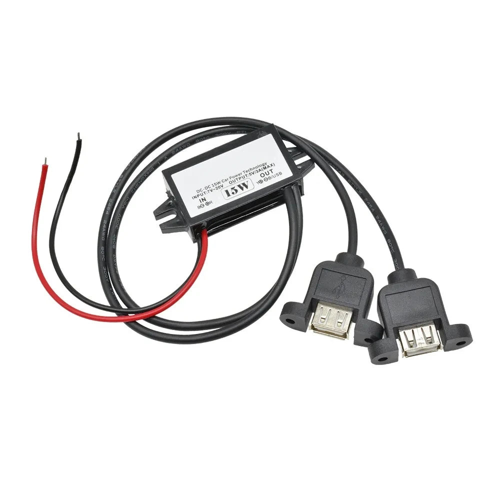 Car Power Converter DC-DC12V 24V to 5V 3A 15W Step Down Module Power Adapter USB-A Female/open Wire Connector/Type-C/dual USB Oasis Select Dual USB A Port 12V24V 5V3A