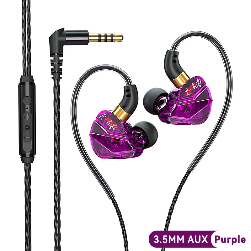 9D Surround HIFI Heavy Bass Headset 3.5MM/Type-C Digital Chip With Mic In-Ear Wired Headphones Music Sports For Samsung Android Oasis Select 3.5MM AUX Purple