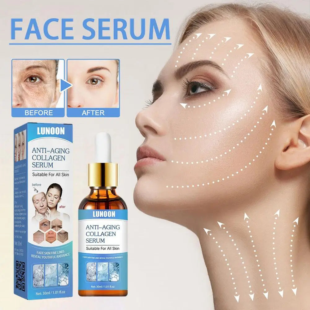 Collagen Face Whitening Serum Smooth Dry Skin Removal Wrinkles Moisturizing Fade Dark Spots Face Brighten Essence Skin Care 30ML Oasis Select