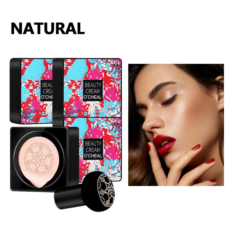 OCHEAL Mushroom Head BB Cream Foundation Cream for Face Makeup Concealer Cushion for Face Base Cream Makeup Cushion Compact Oasis Select 3Pcs 02 Natural