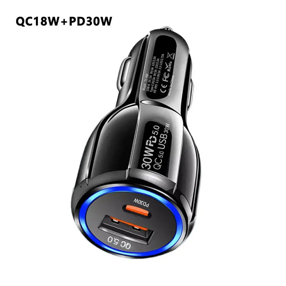 12W 30W Car Charger 2 Ports Car Charger Fast Charging QC 3.0 PD12W PD30W Car Cigarette Lighter Flash Charge For phones Oasis Select QC18W PD30W BLACK