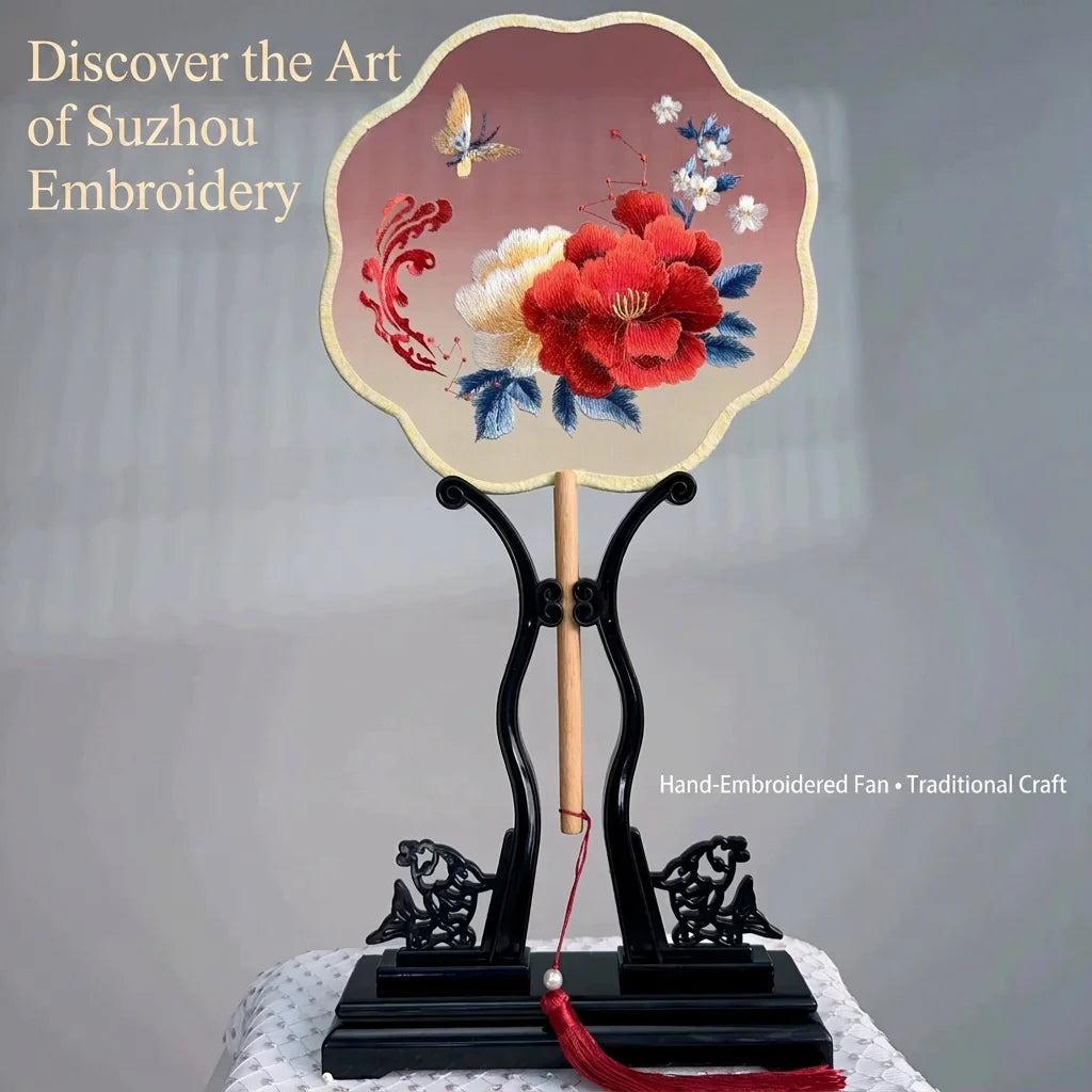 Chinese Style Silk Round Fan Double-sided Floral Embroidery Hand Fans with Tassel Summer Dance Fan For Women Wedding Home Decor Oasis Select