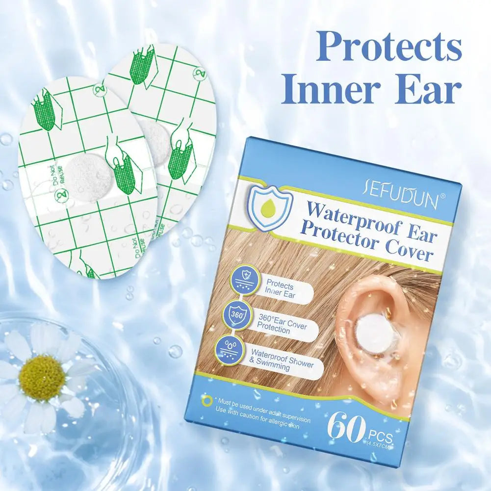 60pcs Waterproof Ear Stickers, Oval Cotton Waterproof Ear Water Protectors Ear Patches Ear Covers for Swimming Shower Protection Oasis Select