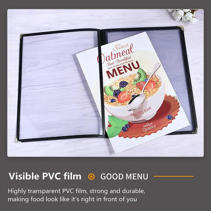 Foldable A4 PVC Menu Cover Transparent Double Panels Reusable Holder for Family Gathering Dinner Party Oasis Select