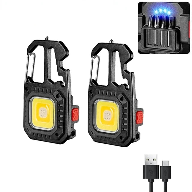 Mini COB Keychain Flashlight Protable Work Light USB Rechargeable Pocket Torch Outdoor Camping Fishing Emergency Lamp Oasis Select Black 2PCS