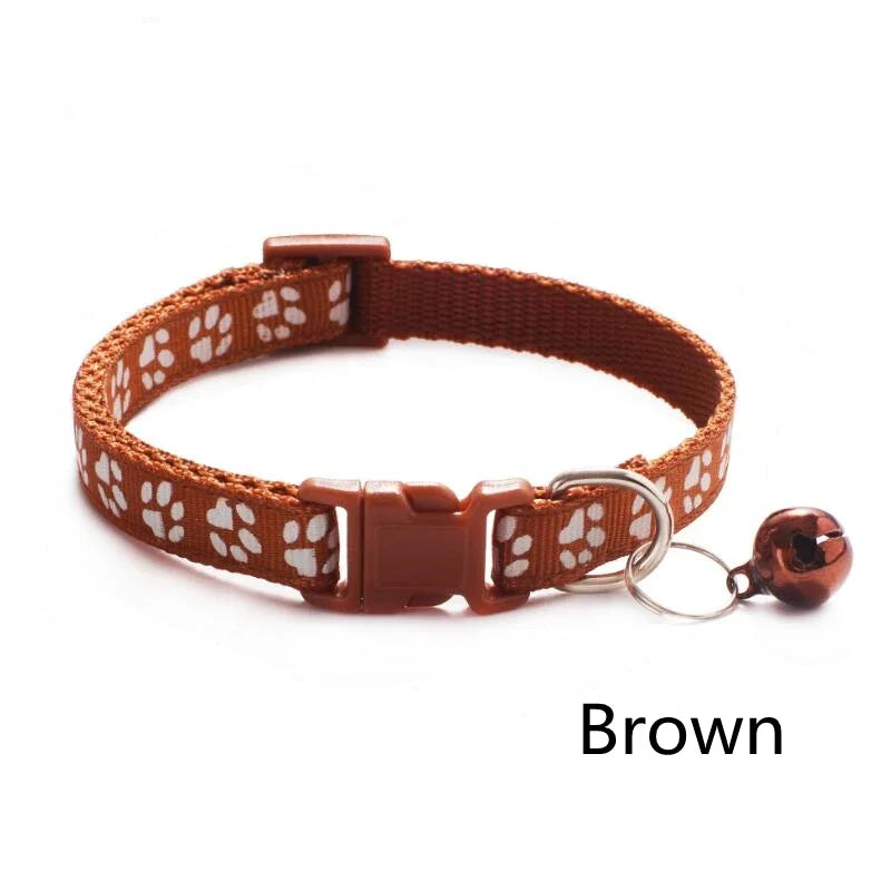 1/6pcs Pet Collar With Bell, Cartoon Footprints, Colorful Dog, Puppy, Cat Accessories, Adjustable Safety Bell Ring Necklace, Pet Oasis Select Brown
