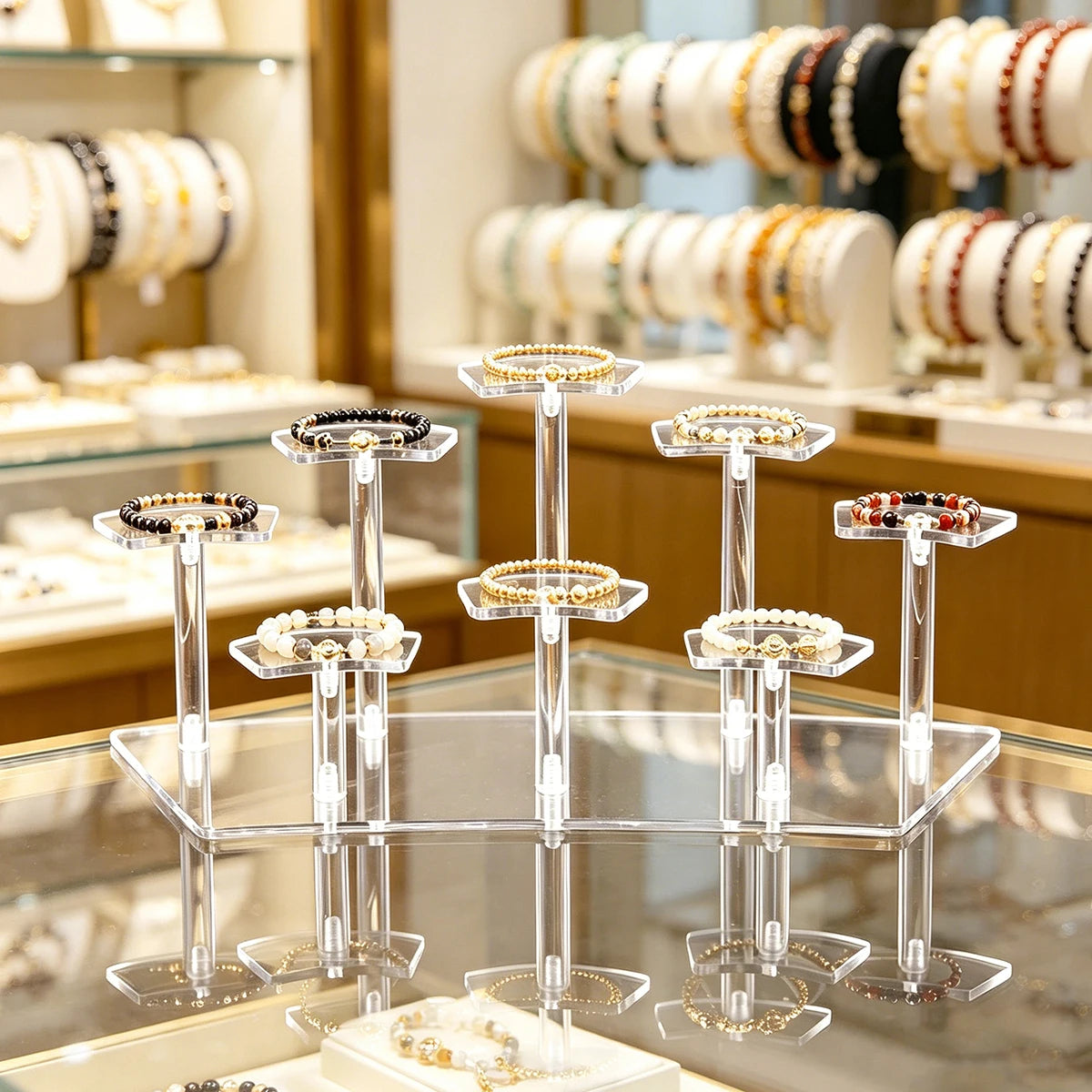 1pc acrylic fan-shaped multi specification bracelet jewelry display rack retail store vertical storage rack household jewelry Oasis Select
