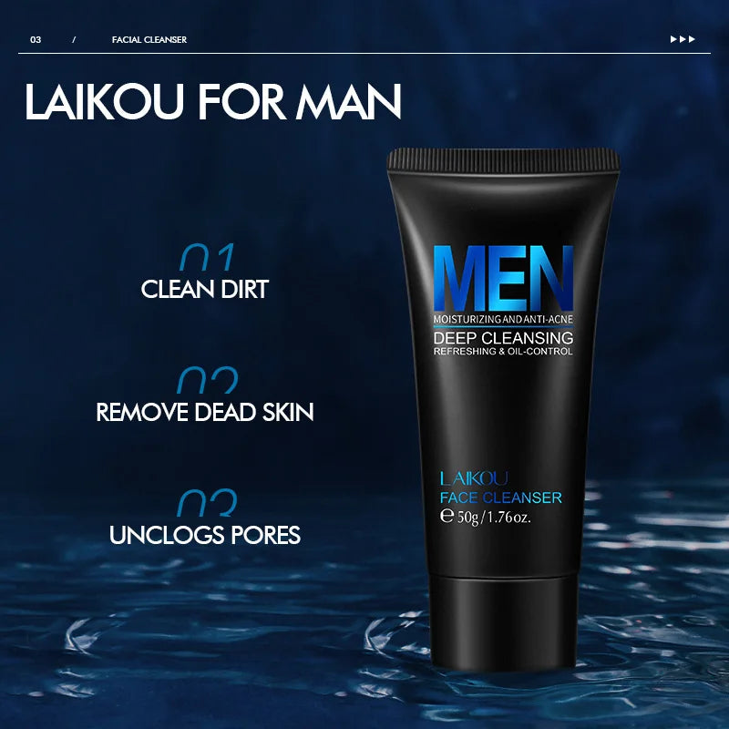 LAIKOU Men Face Cleanser 50g Oil Control Refreshing Deep Cleansing Moisturizing Gentle Facial Wash for Men Oily Skin Care Oasis Select
